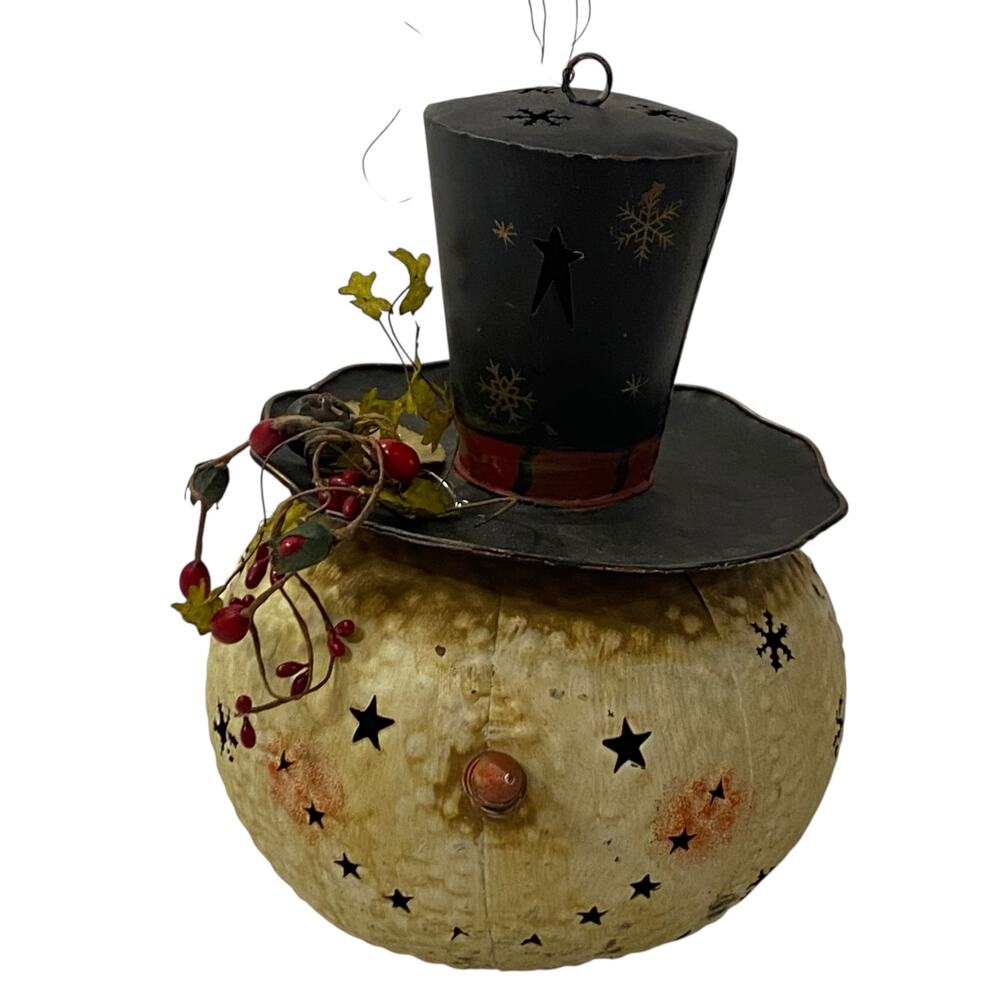 Vintage Lighted Snowman Holiday Christmas Winter Candle Holder Metal Headlamp